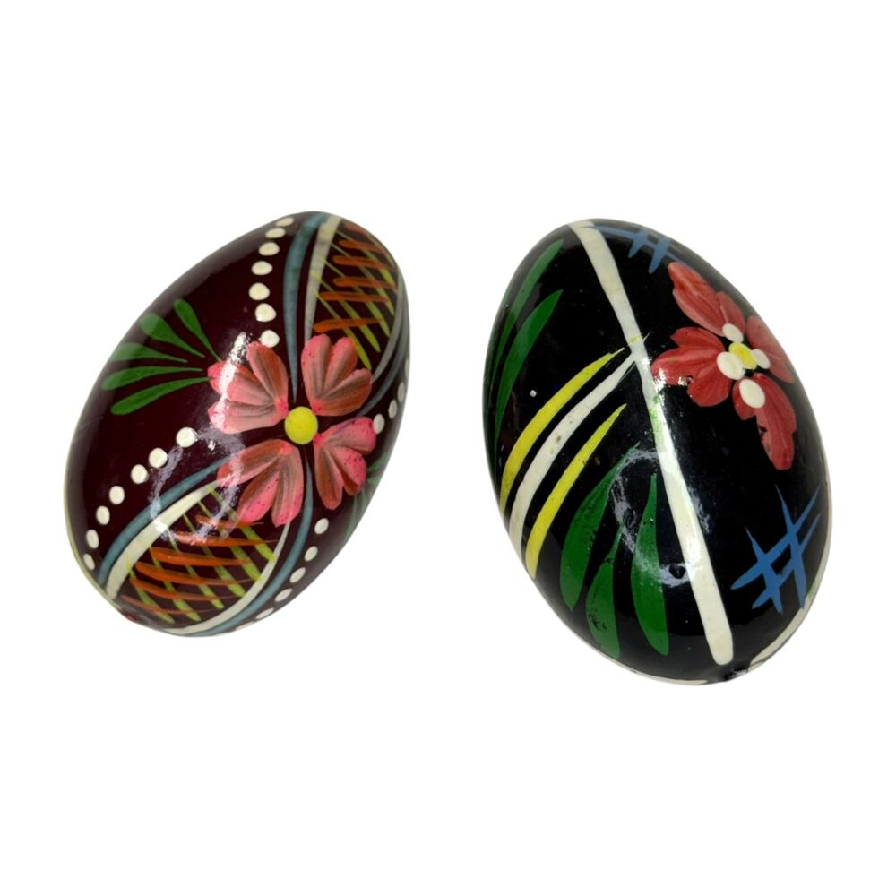 2 Painted Decorative Eggs with Metal Stands Floral Folk Art Unbranded - Picture 9 of 9